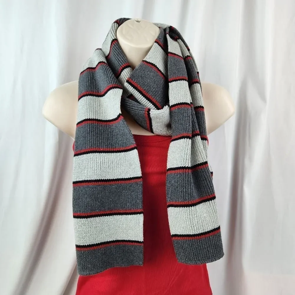 💜Old Navy Gray & Red Colorblock Striped Unisex Cotton Scarf